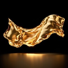 Poster - Shimmering Gold Fabric Flowing Abstract Artwork Against Black Background