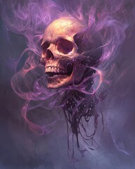Poster - Ethereal Skull Surrounded by Mysterious Purple Smoke and Light