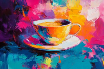 Poster - Colorful coffee cup art displayed on vibrant backdrop showcasing creativity and modern design