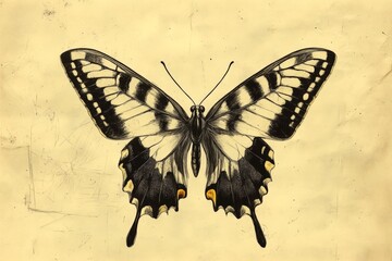 Poster - Detailed illustration of a butterfly displaying intricate patterns and colors, emphasizing natural beauty and symmetry