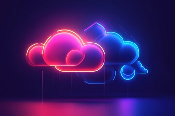 Fototapete - Vibrant neon clouds illuminate a dark abstract landscape with electric hues