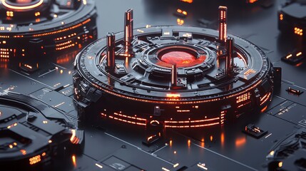 Poster - Futuristic Technology Circuits with Glowing Elements and Patterns