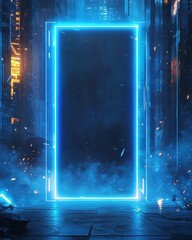 Poster - Futuristic Portal Surrounded by Neon Lights in Urban Environment