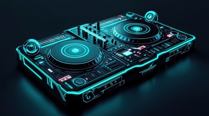 Poster - Neon Glow DJ Turntable with Futuristic Design and Vibrant Colors