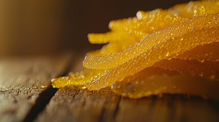 Poster - a close-up shot of golden, silky strands of foi thong, a traditional thai dessert made from egg yolk