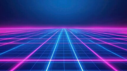 Poster - Neon Grid Background with Vibrant Pink and Blue Light Effects