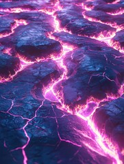 Poster - Luminous Cracked Ground with Glowing Pink Lava Flowing Through Crevices