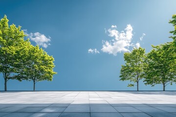 Poster - Trees on a decorative tile floor, often used in interior design and architecture