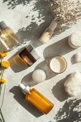 Poster - Variety of skin care products displayed on a table, great for promotional or educational uses
