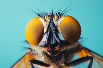 Poster - Close-up view of a colorful insect with large eyes against a vibrant background
