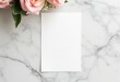 © Анжелика Лещенко - Blank paper mockup on marble surface with pink roses
