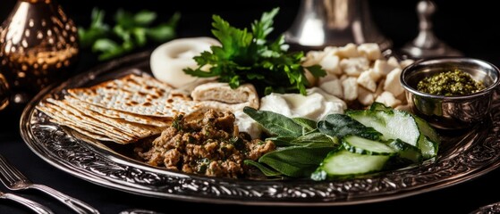 Poster - A plate of food served on a table with silverware, suitable for use in still life photography or as a prop for food styling