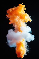 Aufkleber - Orange and white cloud of smoke floating against a dark or black background, useful for representing pollution, hazard, or warning
