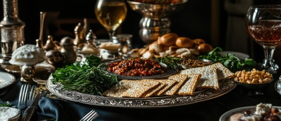 Poster - A platter of various dishes served on a table with silverware, perfect for use in hospitality or entertainment settings