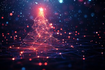 Aufkleber - Colorful digital Christmas tree with lights and sparkles on a dark background creates a festive atmosphere for holiday celebrations