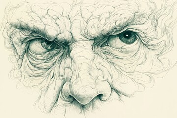 Poster - Detailed close-up of an elderly man's face showcasing deep wrinkles and expressive features