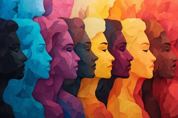 Aufkleber - Artistic representation of diverse female profiles displayed in vibrant colors showcasing beauty and unity