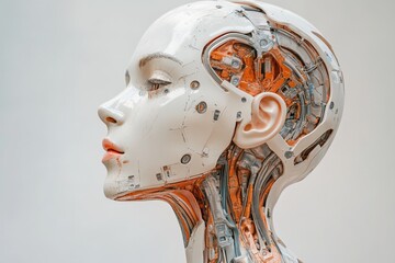 Fototapete - Futuristic humanoid robot showcasing intricate internal mechanisms and sleek design in a modern art installation