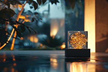 Aufkleber - A glass block with a glowing light inside