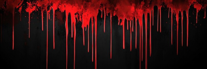 Poster - Abstract image featuring dripping red paint or liquid against a dark background, creating a dramatic and intense visual effect.