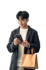 Aufkleber - A person carrying a bag and holding a cell phone, possibly in a hurry or distracted