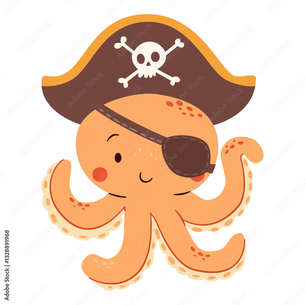 Flat vector illustration in a simple children's style. Cute octopus in ...