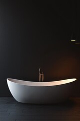 Poster - A white bath tub sits on a tiled floor, perfect for bathroom settings or decorative displays