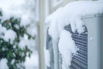 Poster - Two air conditioning units covered in snow, winter scene