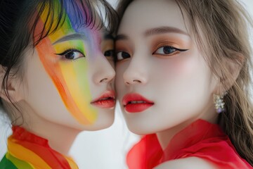 Aufkleber - Two friends with vibrant facial art and costumes, perfect for a themed party or festival