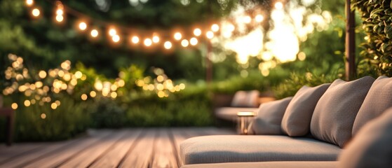 Poster - A couch sitting on a wooden deck, ideal for outdoor relaxation