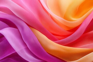 Poster - Vibrant silk fabric draped in waves of pink, orange, and yellow hues for textiles and fashion design