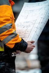 Poster - A construction worker holds a blueprint in his hands, ready to plan the next phase of the project