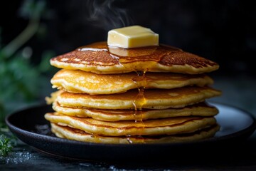 Aufkleber - Hot stack of pancakes drizzled with syrup and topped with butter for a delicious breakfast treat