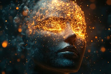 Fototapete - Human head with glowing neurons, symbolizing the connection between mind, energy, and meditation