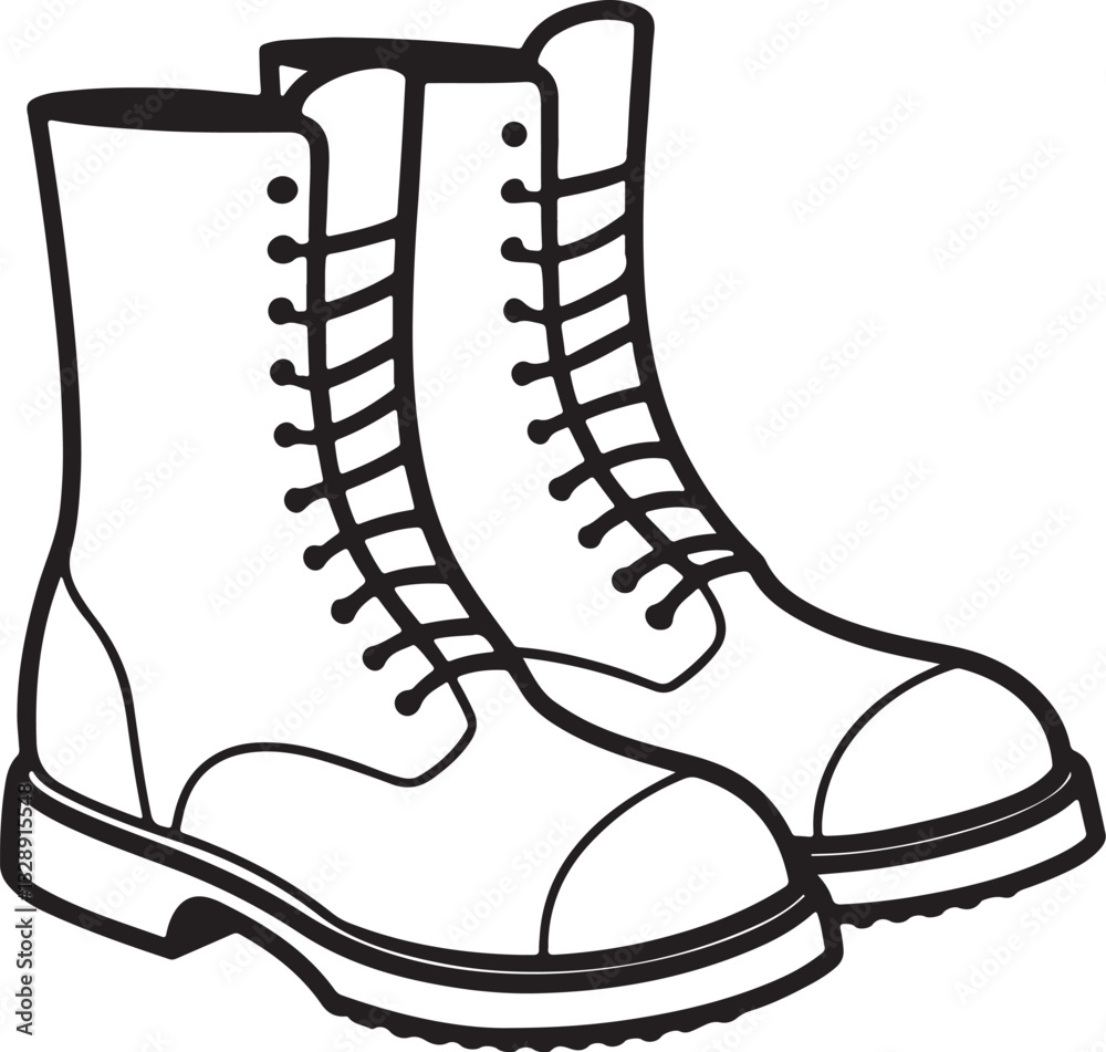 combat boot line art, black outline, vector and illustration, coloring ...