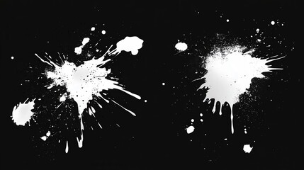 Poster - Two abstract white paint splatters on a black background, creating a striking contrast that emphasizes artistic expression and creativity.