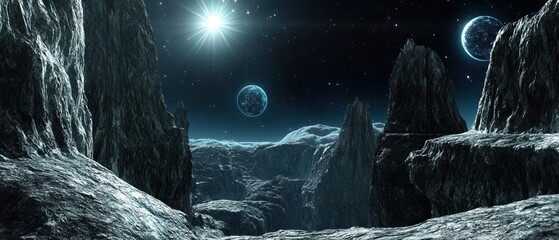 Wall Mural - alien planet canyon moonscape, starry sky