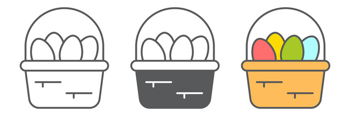 Aufkleber - easter basket with eggs icon collection, holiday and farm, wicker egg basket vector icon set, vector