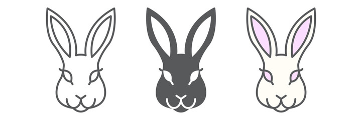Aufkleber - Rabbit icon collection, Easter and animal, bunny face vector icon set, vector graphics, editable stroke outline sign, eps 10.