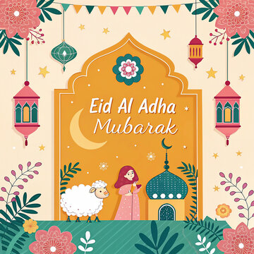Eid Al Adha Mubarak Banner Illustration Design Template