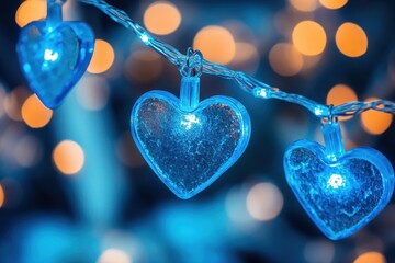 Poster - Bright blue hearts add charm to a glowing string of lights creating a festive mood