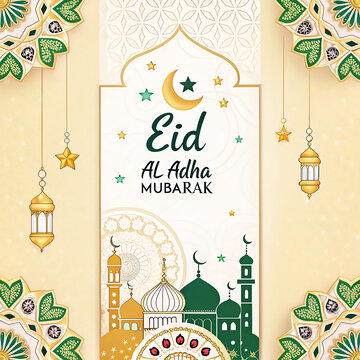 Eid Al Adha Mubarak Banner Illustration Design Template