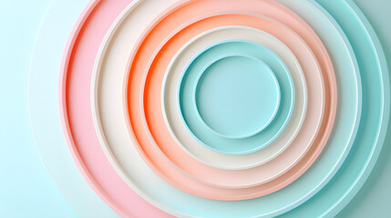 Poster - A set of nested circular plates in soft pastel colors, showcasing an aesthetically pleasing gradient and modern design