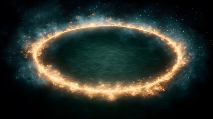 Poster - A glowing circular ring of fire surrounded by a cosmic backdrop, creating a mystical and enchanting visual effect