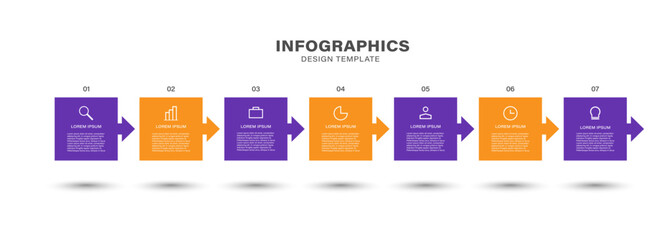 Poster - square infographic elements with arrows 7 steps or options