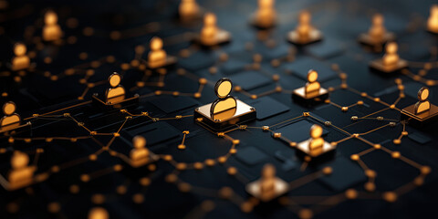 Aufkleber - Abstract CRM ecosystem with interconnected customer profiles in digital network