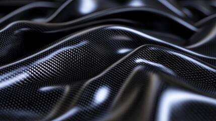 Poster - Glossy Black Fabric with Smooth Curves and Reflections