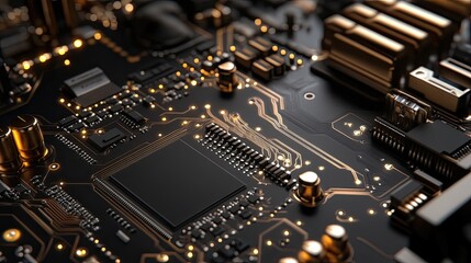Poster - Close-Up View of Intricate Circuit Board with Gold Elements