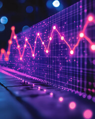 Poster - Abstract glowing graph displays fluctuating data points, visualized as a dynamic line chart in vibrant pink and purple hues against a dark background