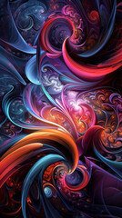 Aufkleber - A dynamic and colorful digital artwork featuring swirling patterns and fluid shapes, ideal for a visually striking computer wallpaper.